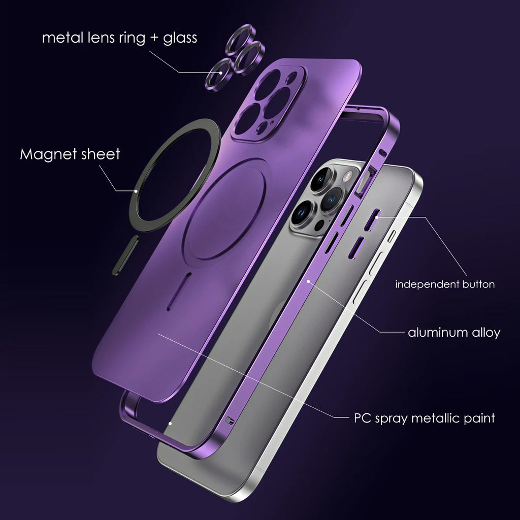 Aluminum Magnetic Bumper Case for iPhone 15, 16 & 17 - Integrated Lens Protection & MagSafe