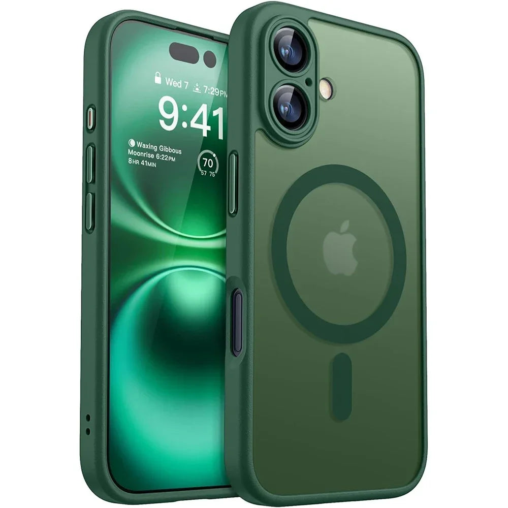 Magnetic Matte Translucent Armor Case for iPhone 15, 16 & 17 Series - Shockproof & MagSafe Compatible