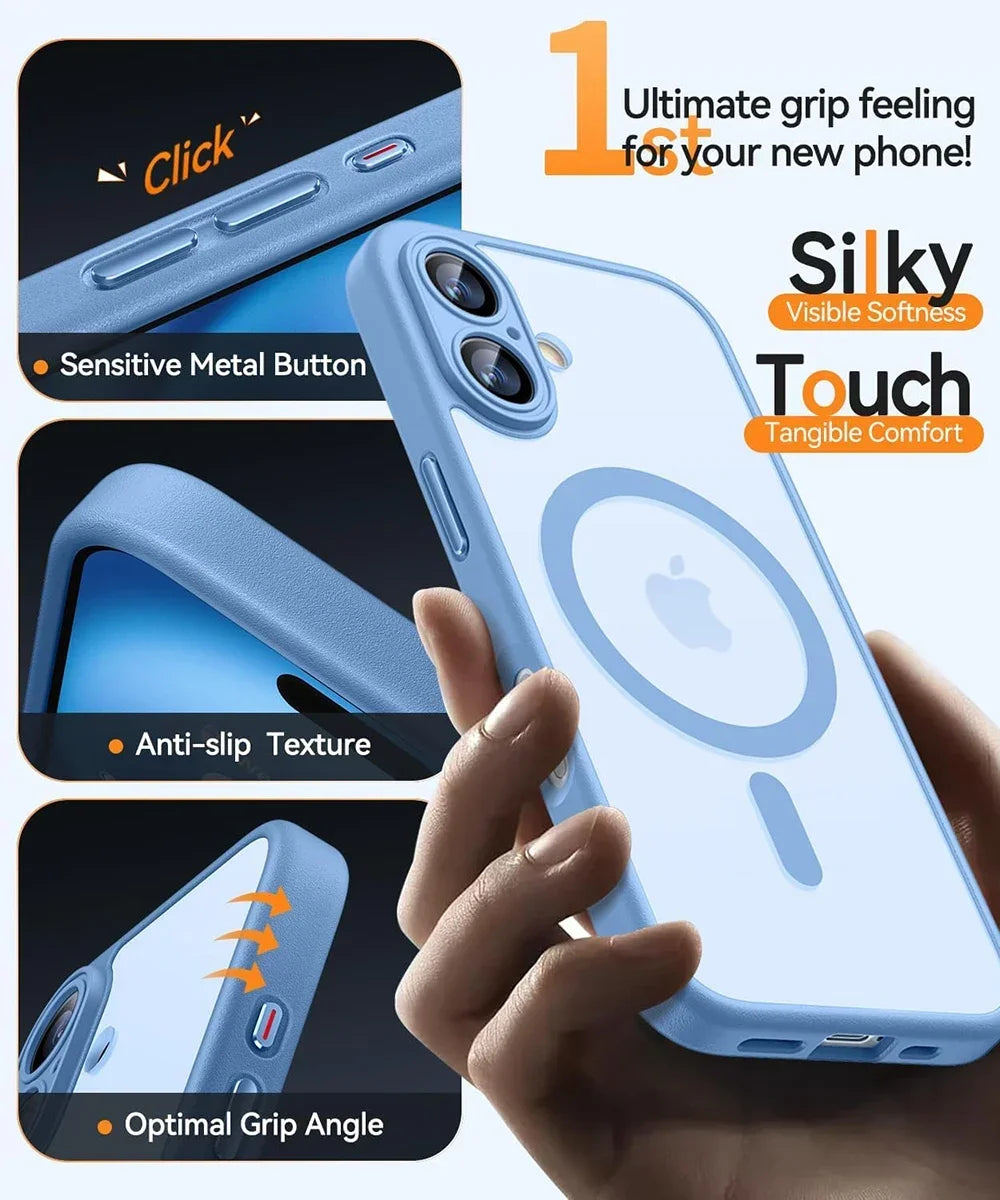 Magnetic Matte Translucent Armor Case for iPhone 15, 16 & 17 Series - Shockproof & MagSafe Compatible