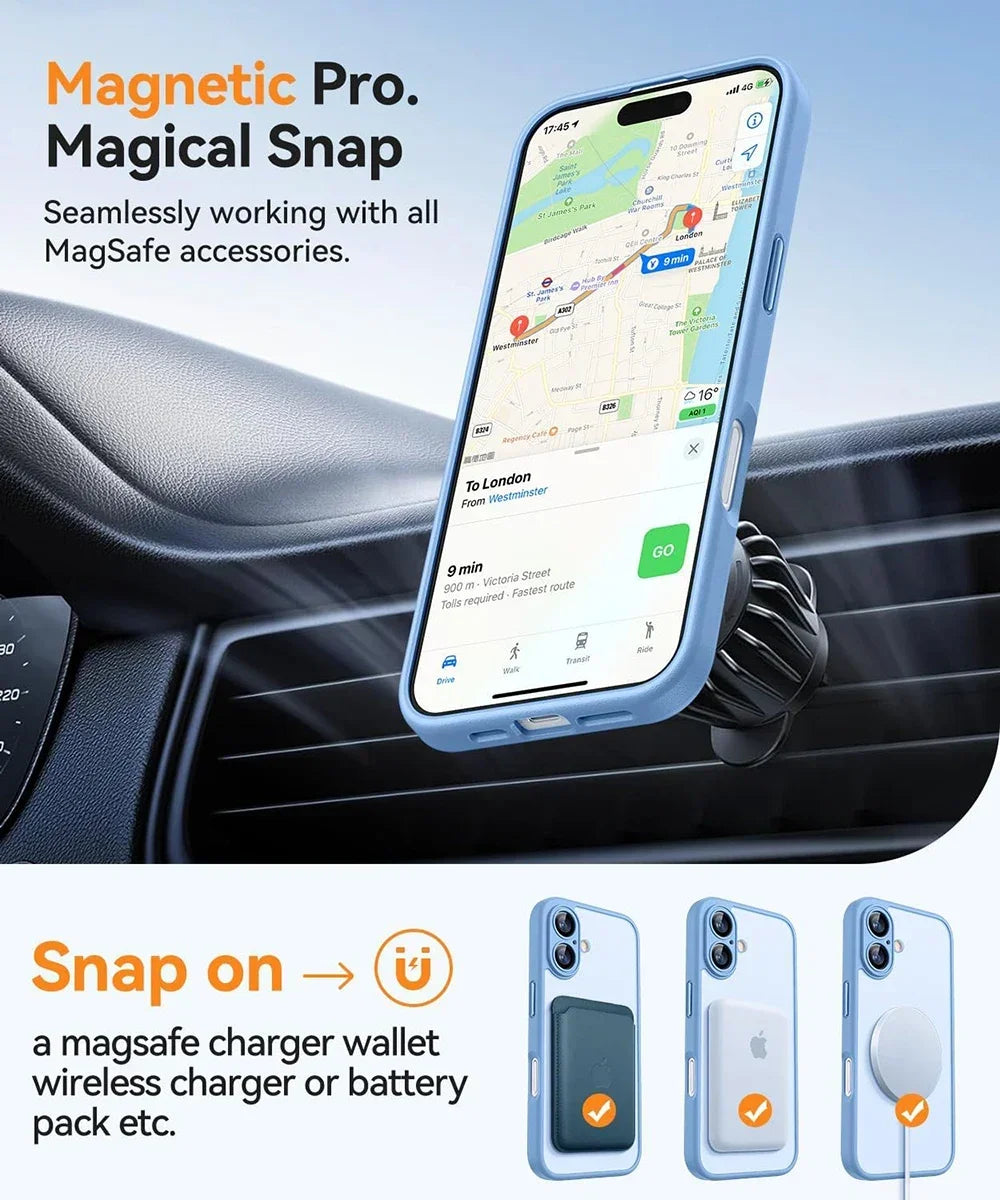 Magnetic Matte Translucent Armor Case for iPhone 15, 16 & 17 Series - Shockproof & MagSafe Compatible