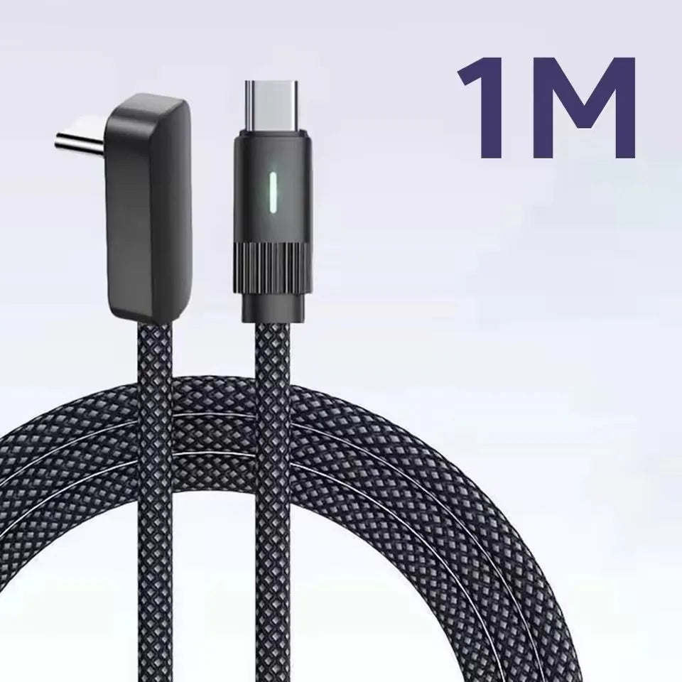 100W L-Shape Type-C to Type-C Flat Fast Charging Cable - Compatible with iPhone 15/16/17, Huawei, OPPO, Honor
