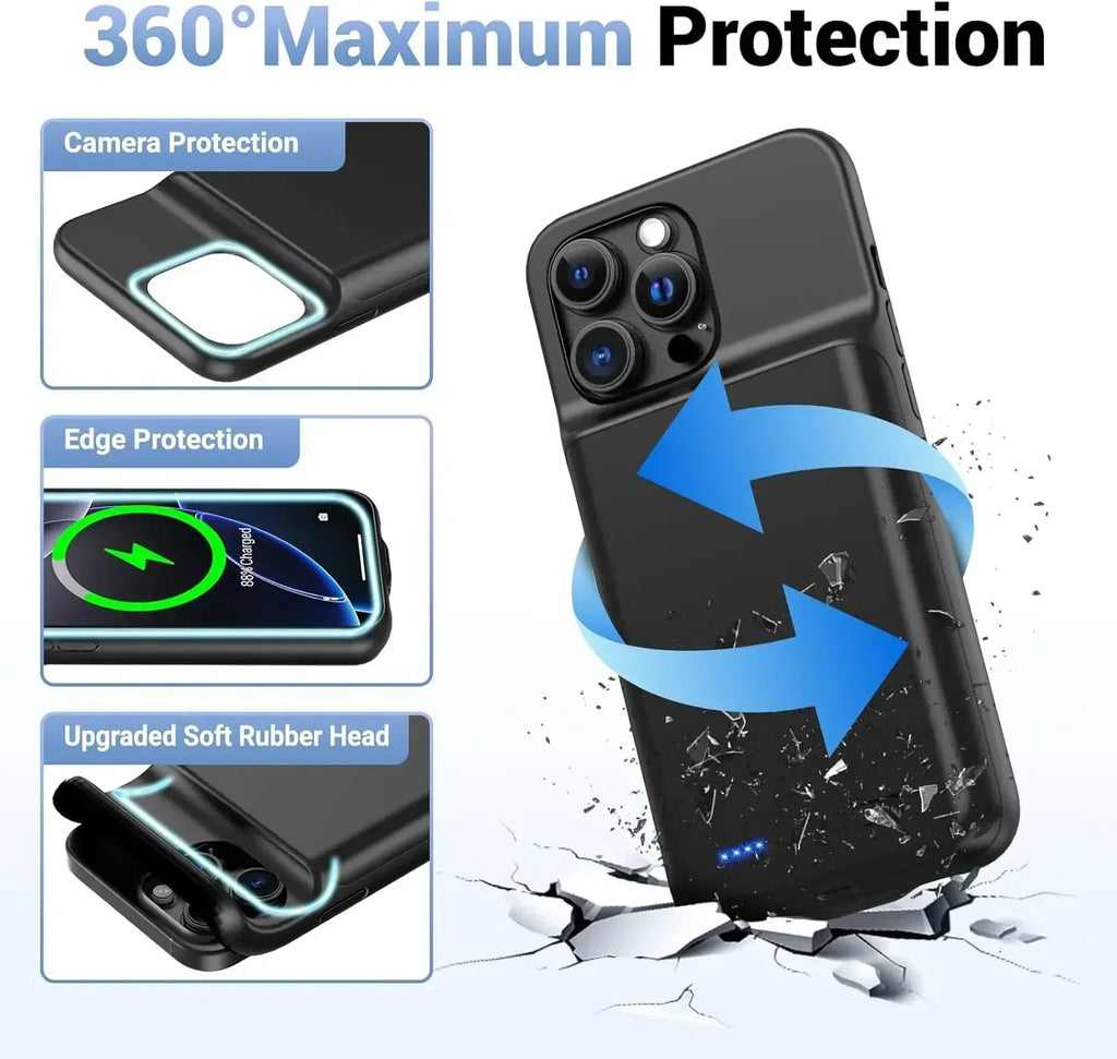 10000mAh Ultra-Slim Battery Charging Case for iPhone 15/16/17 Series - Portable Power Bank Cover