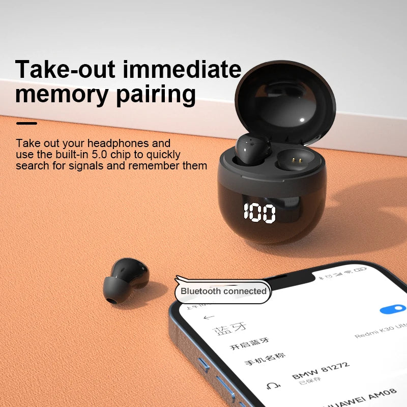 Invisible TWS Mini Bluetooth 5.3 Earbuds - Noise-Cancelling Wireless Headphones with Mic