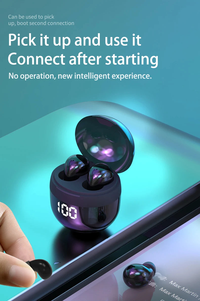 Invisible TWS Mini Bluetooth 5.3 Earbuds - Noise-Cancelling Wireless Headphones with Mic