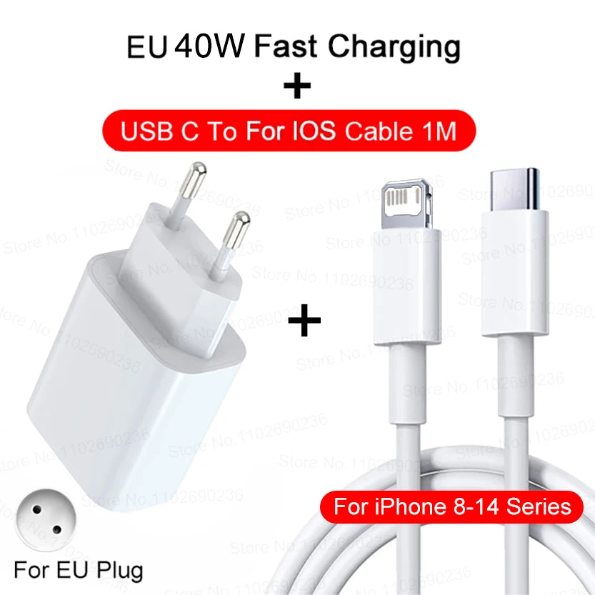 40W PD USB-C Fast Wall Charger Adapter for iPhone 15/16/17 Pro Max & iPad