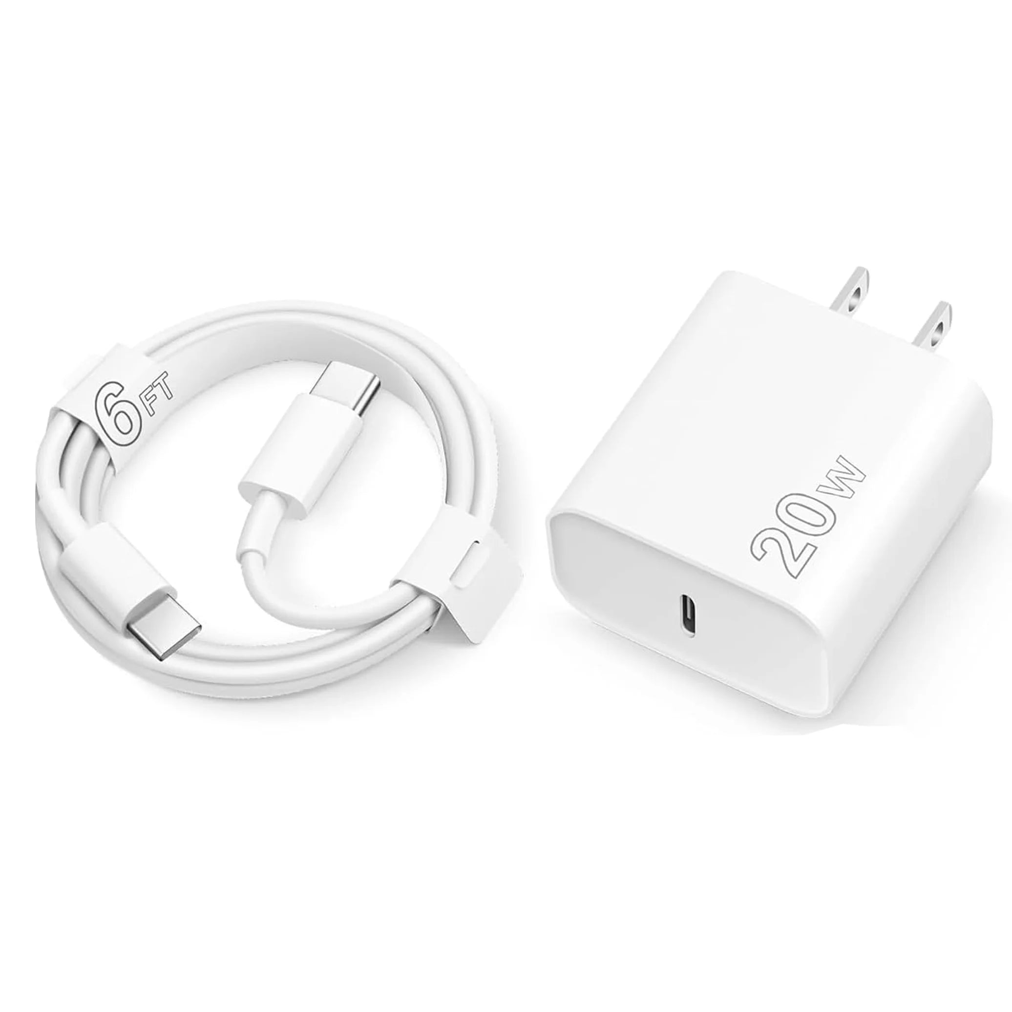 20W USB-C Fast Charger Block & 6FT Long Charging Cable Set for iPhone 15/16/17 Series