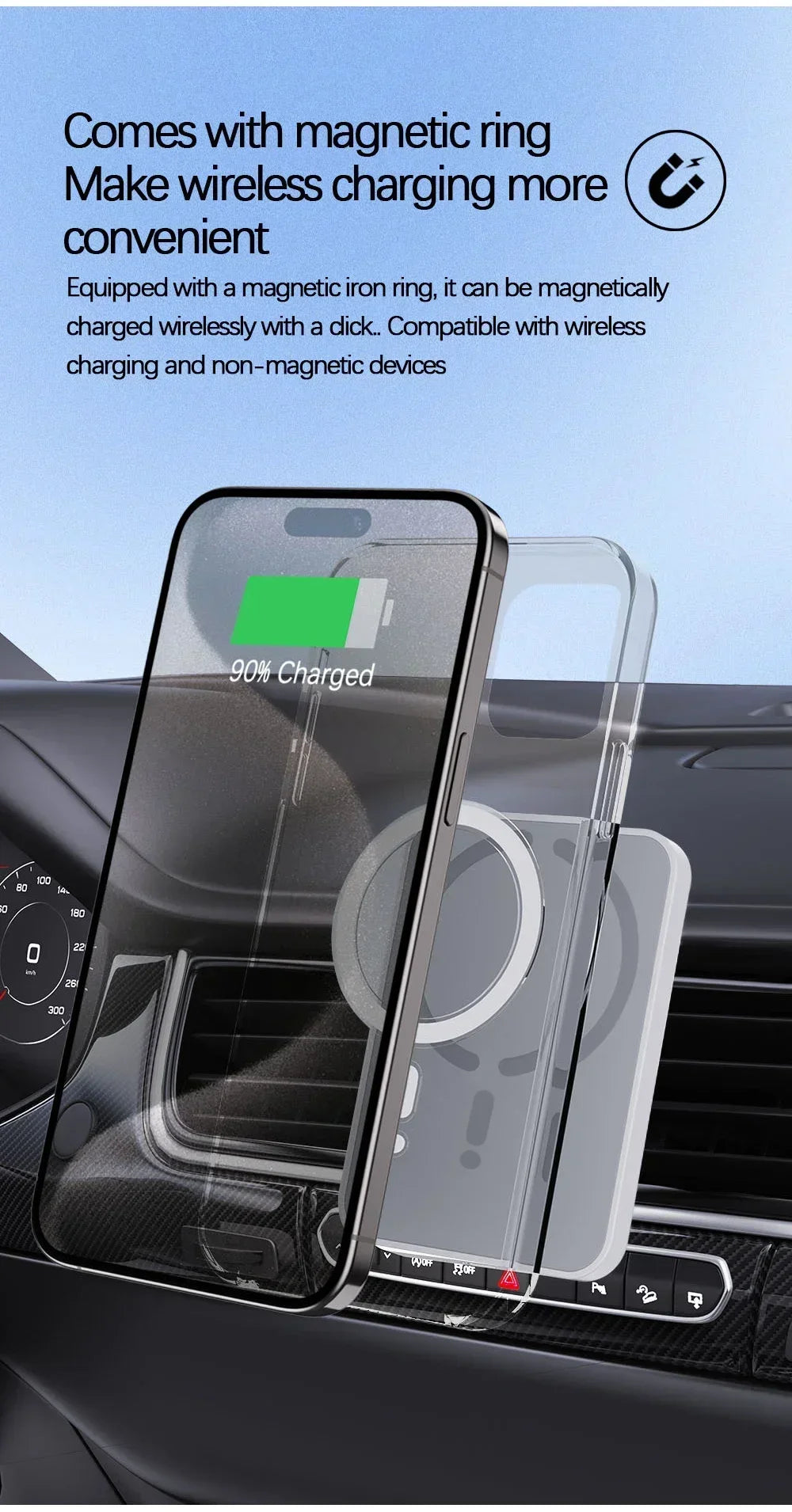 Magnetic Wireless Car Charger with MagSafe - Air Vent Phone Mount for iPhone 15/16/17 Series