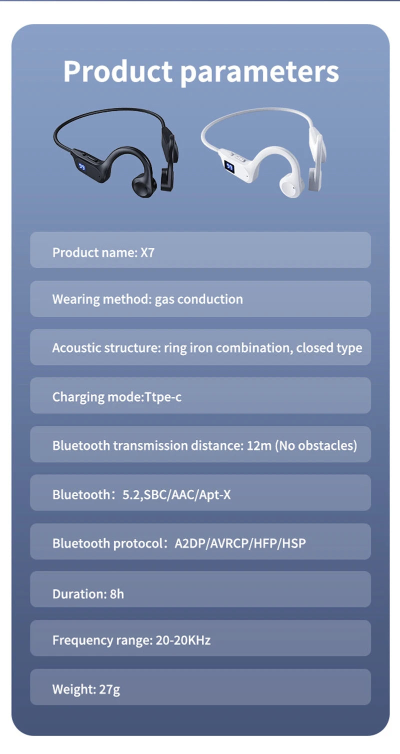 X7 Bone Conduction Swimming Headphones - Waterproof Wireless Sports Earbuds with Mic