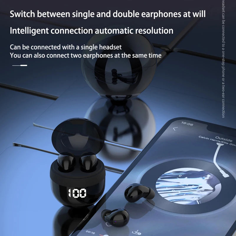 Invisible TWS Mini Bluetooth 5.3 Earbuds - Noise-Cancelling Wireless Headphones with Mic