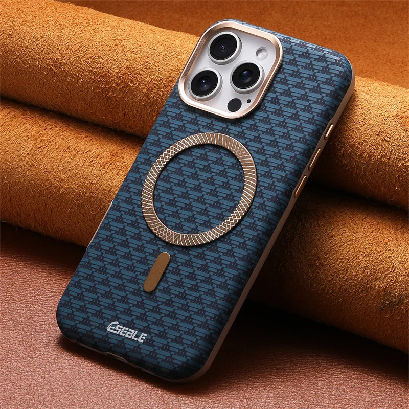 Premium Carbon Fiber Leather MagSafe Case for iPhone 15, 16 & 17 Series