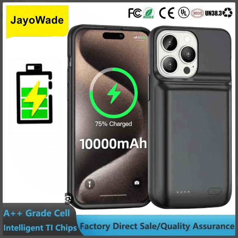 10000mAh Portable Battery Charger Case for iPhone 15/16/17 Series - Slim Power Bank Cover