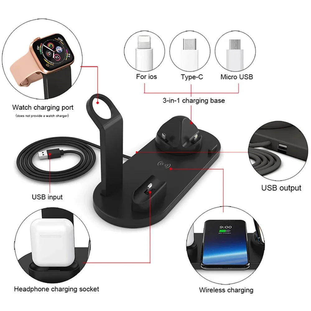 3-in-1 Universal Wireless Charging Station for iPhone 15/16/17 Series & AirPods - Fast Charging Dock