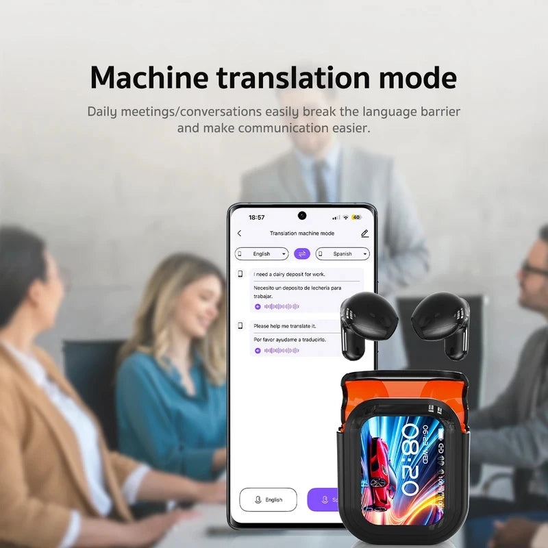 Smart Touchscreen TWS Earbuds with ANC & Real-Time AI Translation - Wireless Bluetooth Headphones