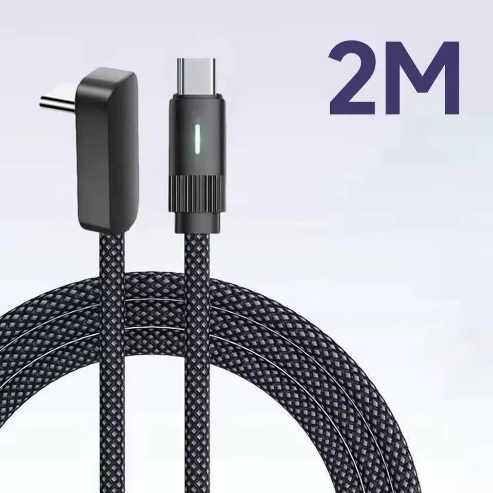 100W L-Shape Type-C to Type-C Flat Fast Charging Cable - Compatible with iPhone 15/16/17, Huawei, OPPO, Honor