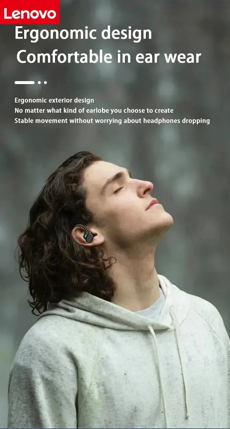 Lenovo Sports Wireless Earhooks Headphones - Bluetooth 5.3 Waterproof Earphones with Noise Reduction