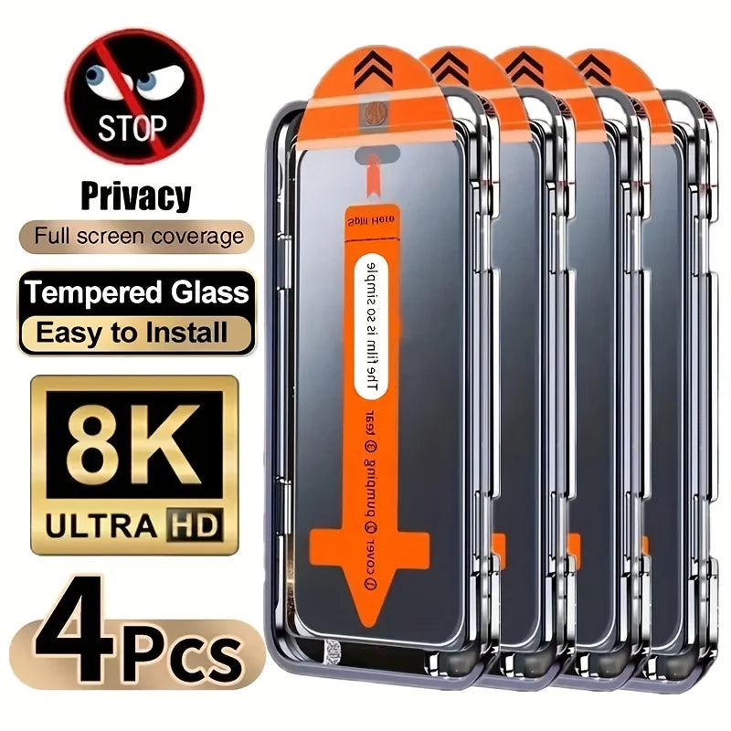 4-Pack Easy-Install Privacy Tempered Glass for iPhone Series