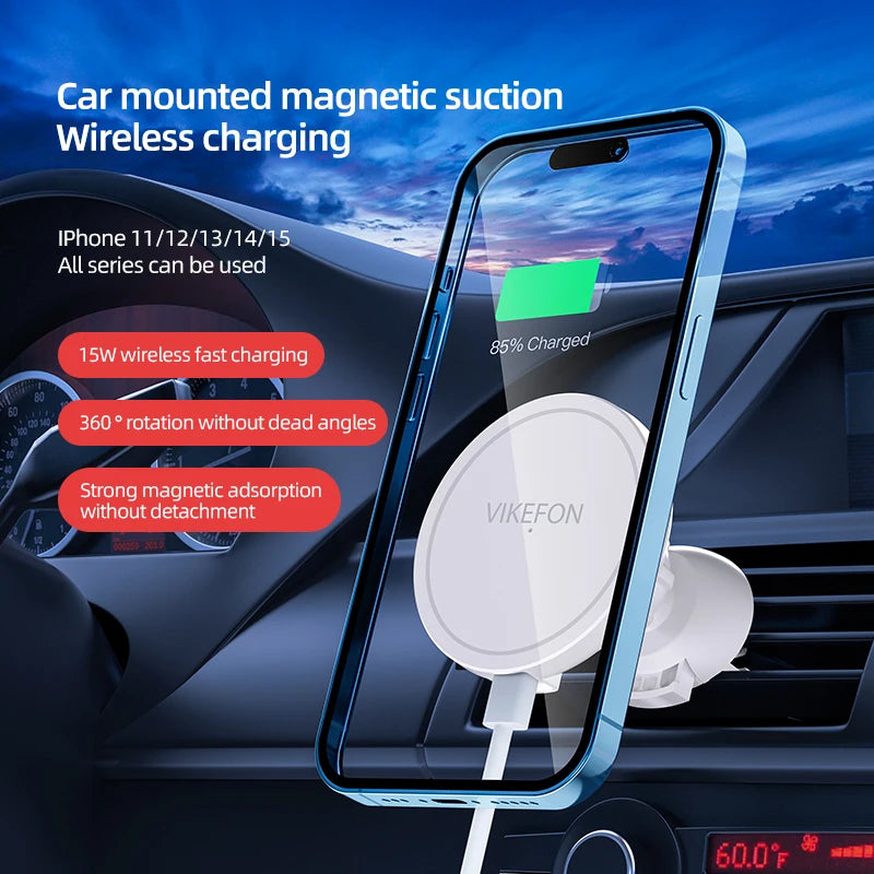 Magnetic Wireless Car Charger + MagSafe Ring Kit - Air Vent Phone Holder for iPhone 15/16/17 Series