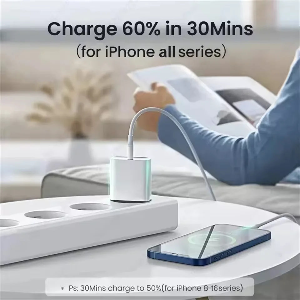 40W PD USB-C Fast Wall Charger Adapter for iPhone 15/16/17 Pro Max & iPad