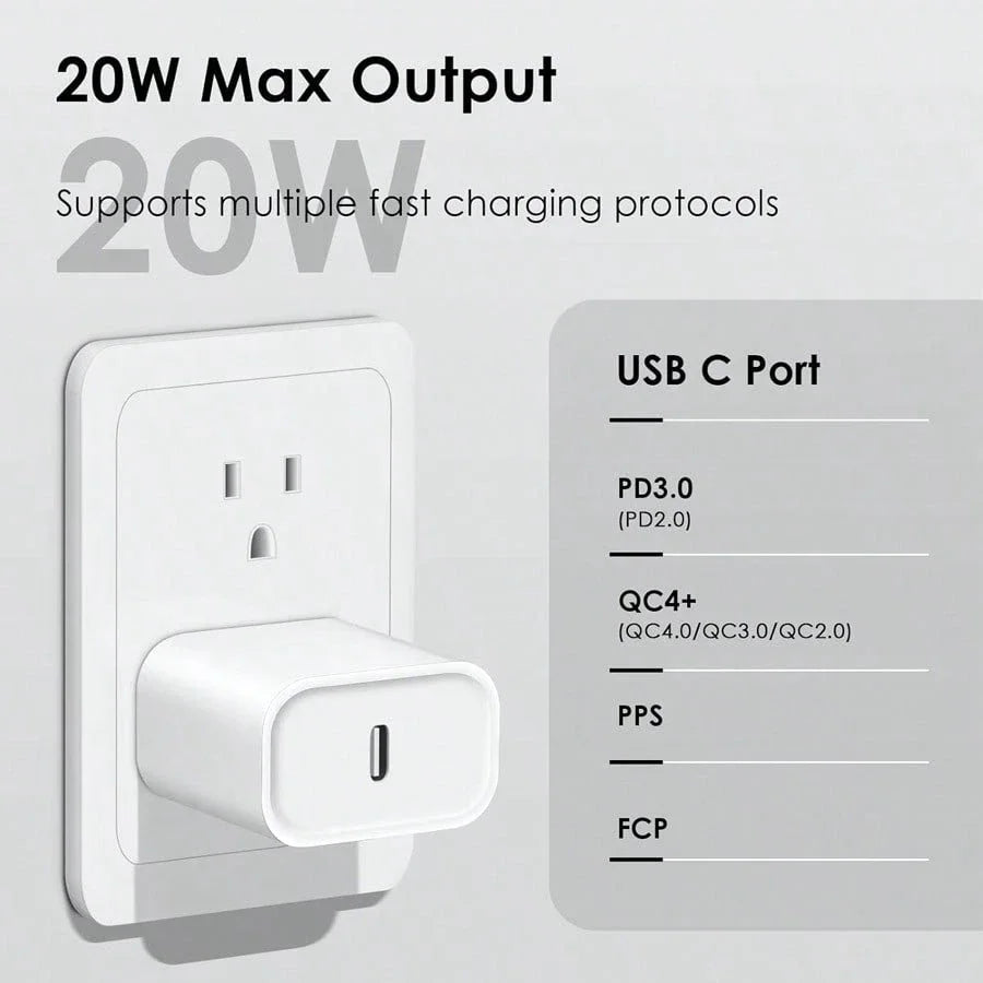 20W PD Fast Charger & USB-C Cable Set - Compatible with iPhone 15/16/17 Series