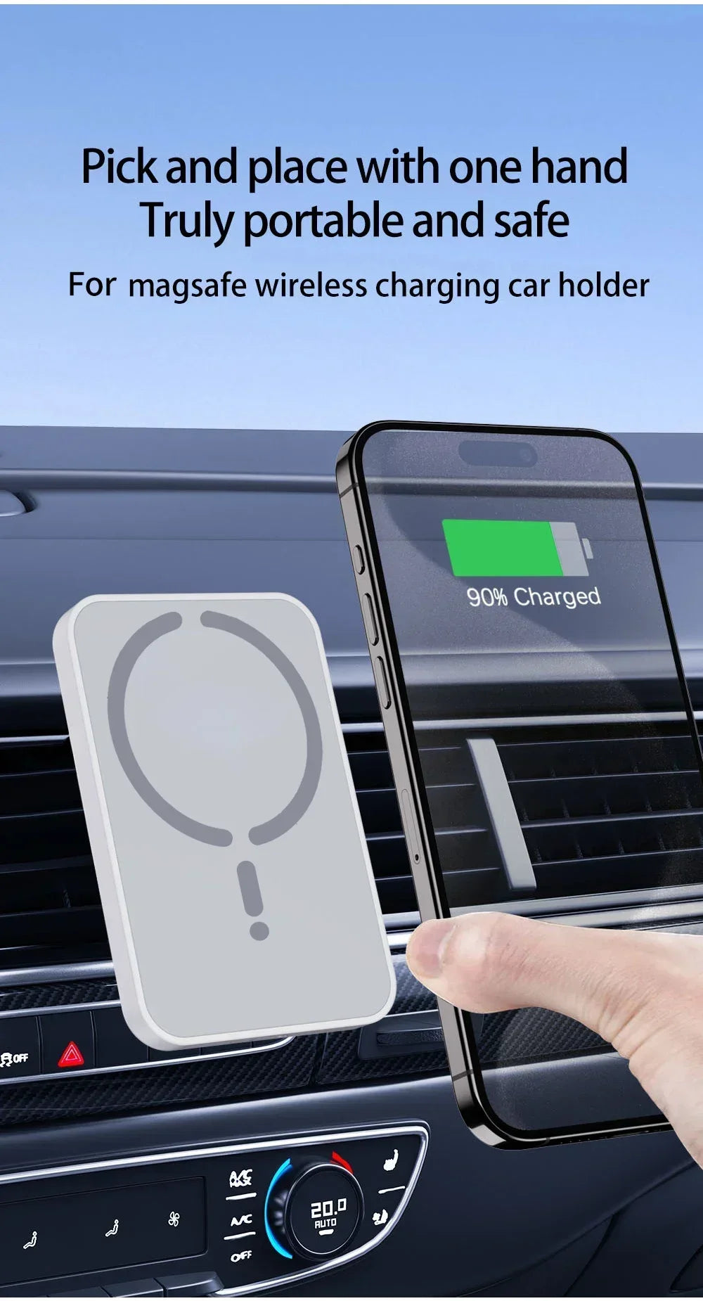 Magnetic Wireless Car Charger with MagSafe - Air Vent Phone Mount for iPhone 15/16/17 Series