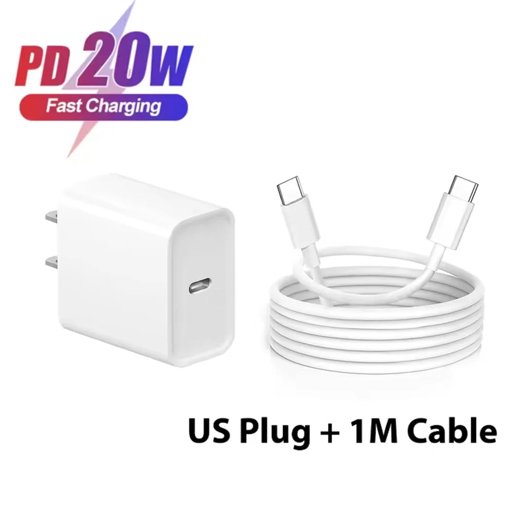 20W PD Fast Charger & USB-C Cable Set - Compatible with iPhone 15/16/17 Series