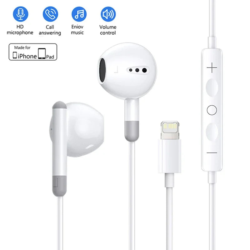 Premium Lightning Connector Wired Earphones for iPhone – Compatible with iPhone 14, 13, 12, 11, X, 8, 7 Series