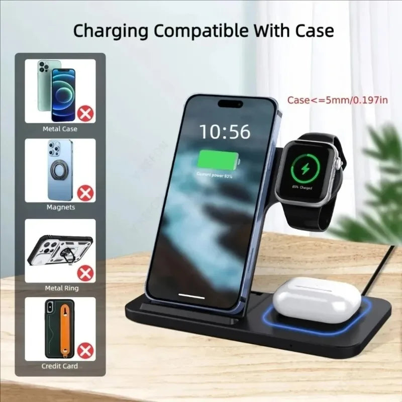 3-in-1 Foldable Wireless Charging Station for iPhone, iWatch & AirPods - 15W Fast Charge