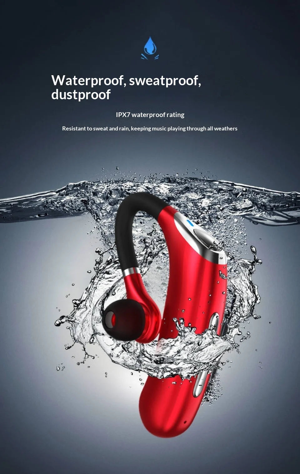2025 Version Single Wireless Bluetooth Earphone – IPX7 Waterproof Sports & Driving Headset