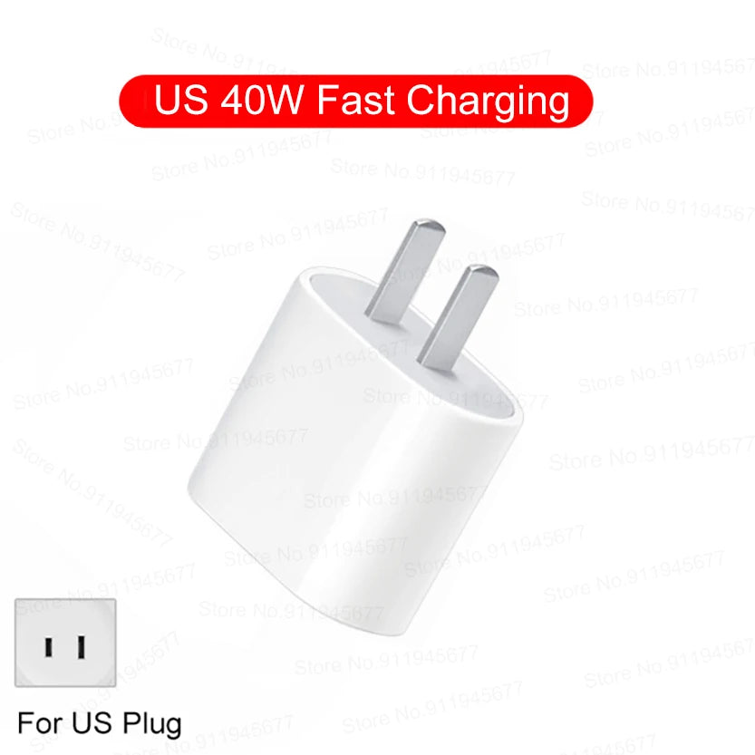 40W PD USB-C Fast Wall Charger Adapter for iPhone 15/16/17 Pro Max & iPad
