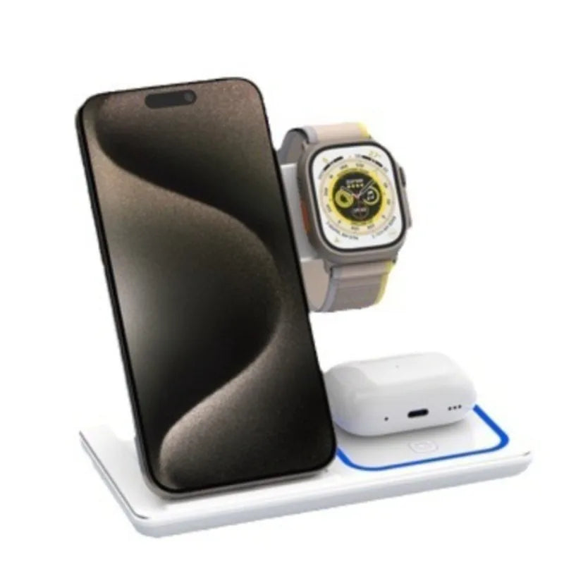 3-in-1 Foldable Wireless Charging Station for iPhone, iWatch & AirPods - 15W Fast Charge