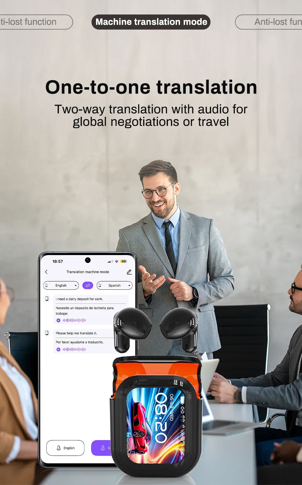 Smart Touchscreen TWS Earbuds with ANC & Real-Time AI Translation - Wireless Bluetooth Headphones