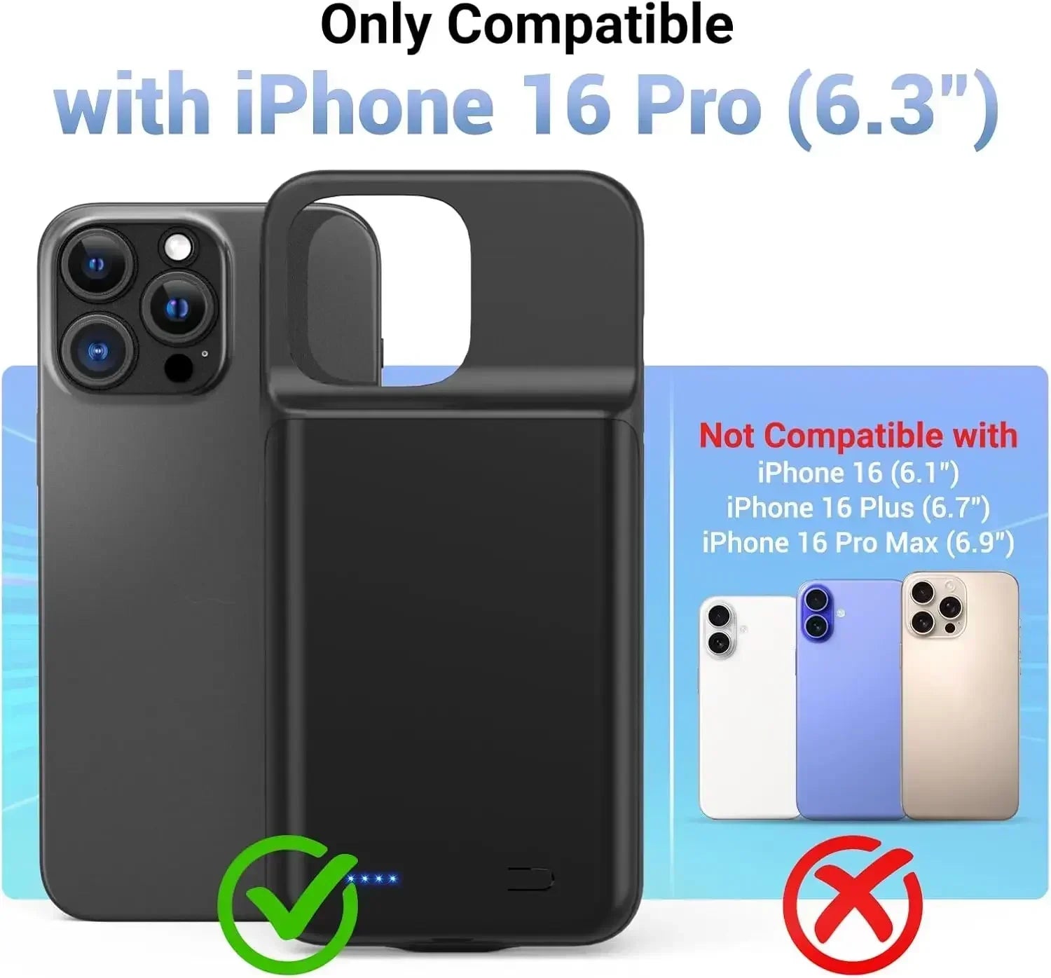 10000mAh Ultra-Slim Battery Charging Case for iPhone 15/16/17 Series - Portable Power Bank Cover