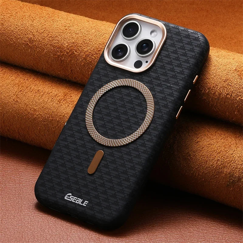 Premium Carbon Fiber Leather MagSafe Case for iPhone 15, 16 & 17 Series