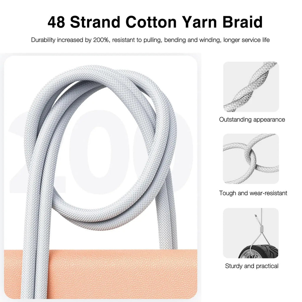45W Braided USB-C to USB-C Fast Charging Cable for iPhone 15/16/17 Series