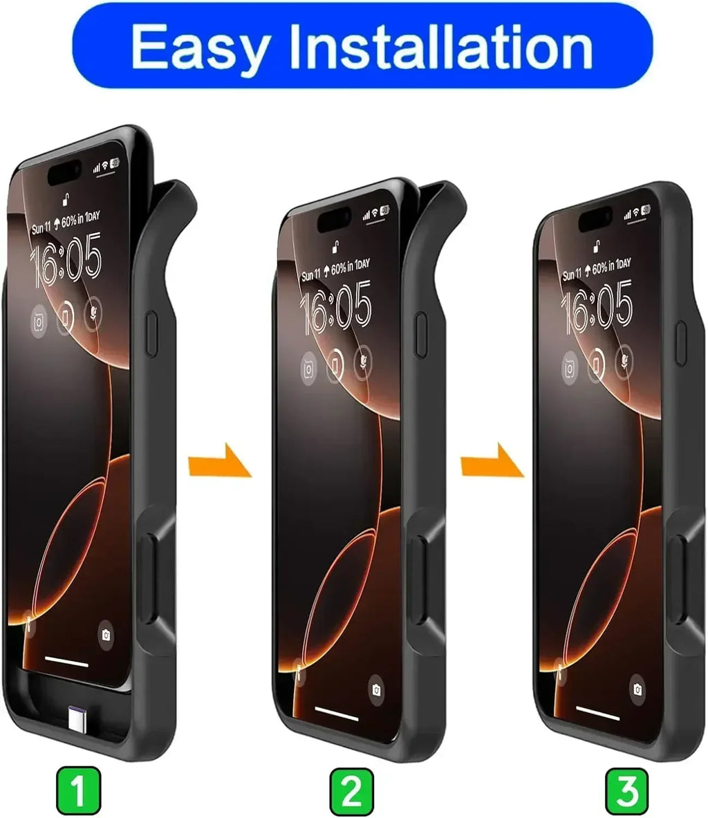 10000mAh Portable Battery Charger Case for iPhone 15/16/17 Series - Slim Power Bank Cover
