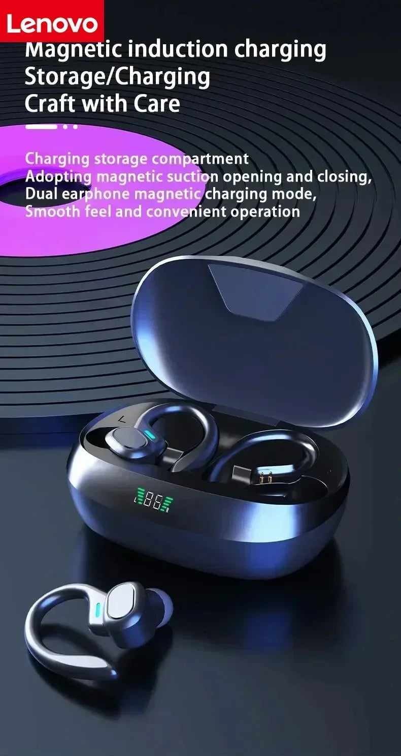 Lenovo Sports Wireless Earhooks Headphones - Bluetooth 5.3 Waterproof Earphones with Noise Reduction
