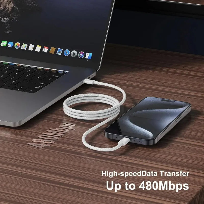 120W PD Fast Charging USB-C to USB-C Cable - High-Speed Data Sync for iPhone 15/16/17 Series (1M/2M)