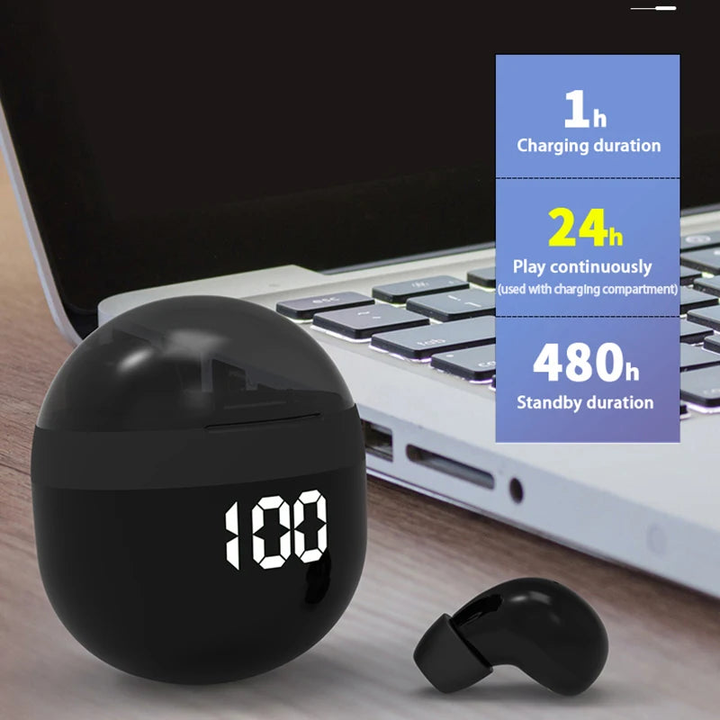 Invisible TWS Mini Bluetooth 5.3 Earbuds - Noise-Cancelling Wireless Headphones with Mic
