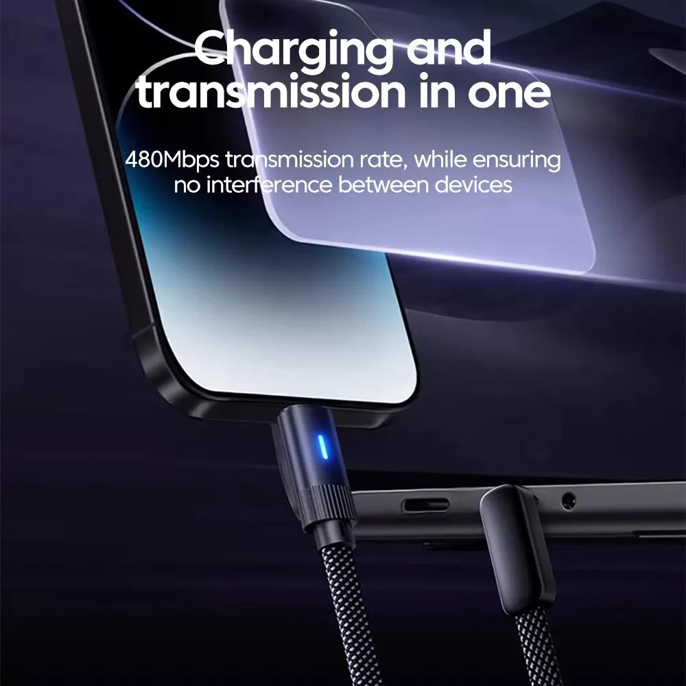 100W L-Shape Type-C to Type-C Flat Fast Charging Cable - Compatible with iPhone 15/16/17, Huawei, OPPO, Honor