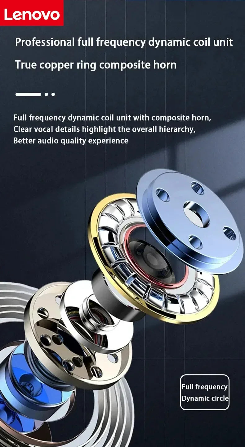 Lenovo Sports Wireless Earhooks Headphones - Bluetooth 5.3 Waterproof Earphones with Noise Reduction