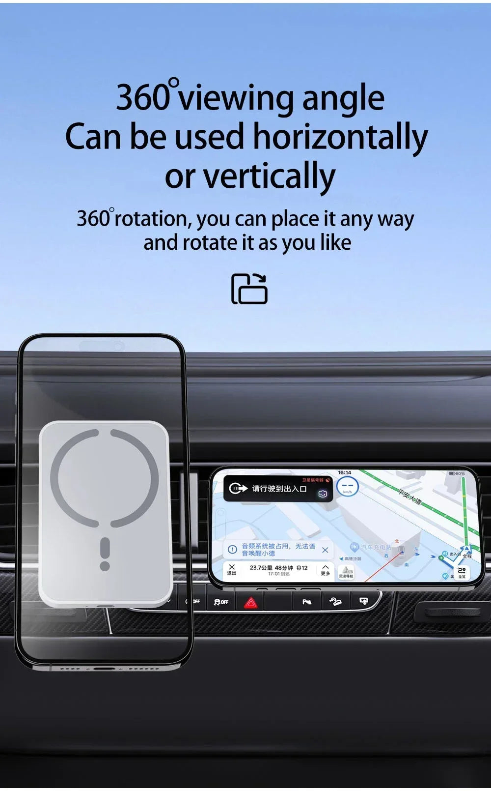 Magnetic Wireless Car Charger with MagSafe - Air Vent Phone Mount for iPhone 15/16/17 Series