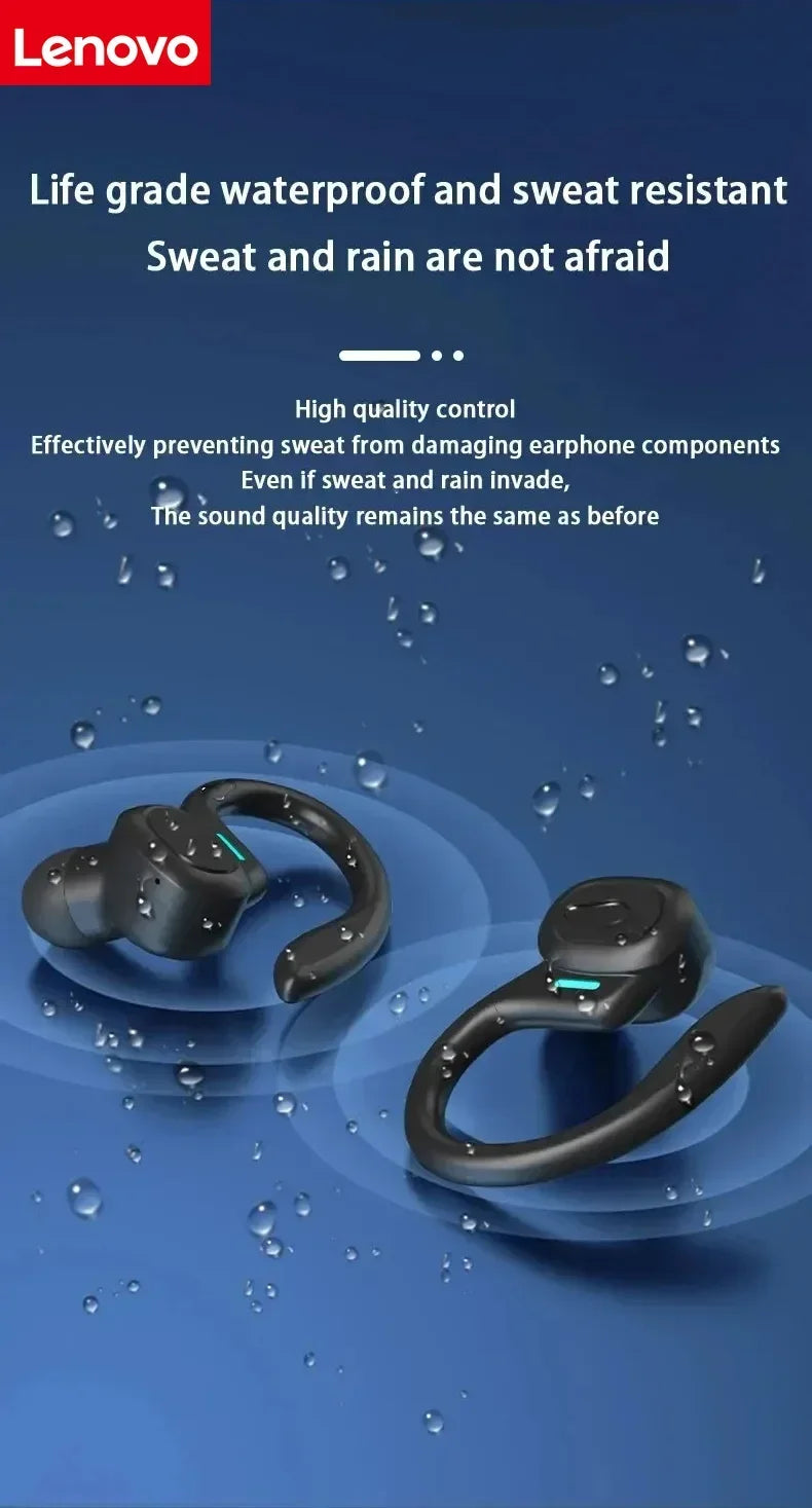 Lenovo Sports Wireless Earhooks Headphones - Bluetooth 5.3 Waterproof Earphones with Noise Reduction