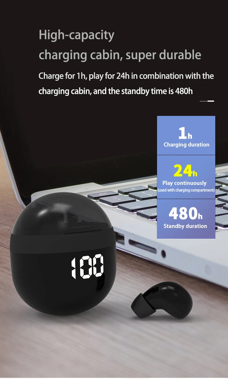 Invisible TWS Mini Bluetooth 5.3 Earbuds - Noise-Cancelling Wireless Headphones with Mic