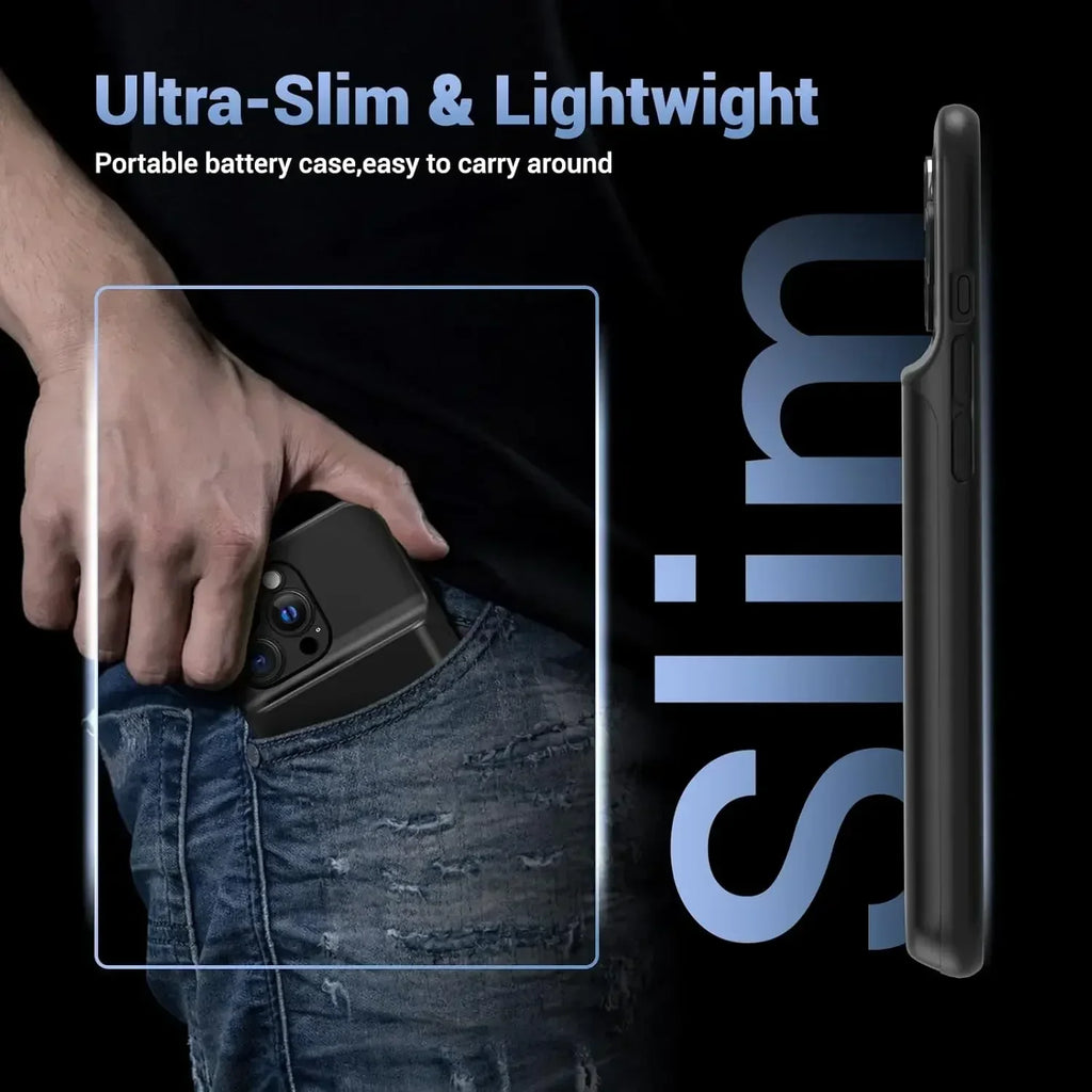 10000mAh Ultra-Slim Battery Charging Case for iPhone 15/16/17 Series - Portable Power Bank Cover