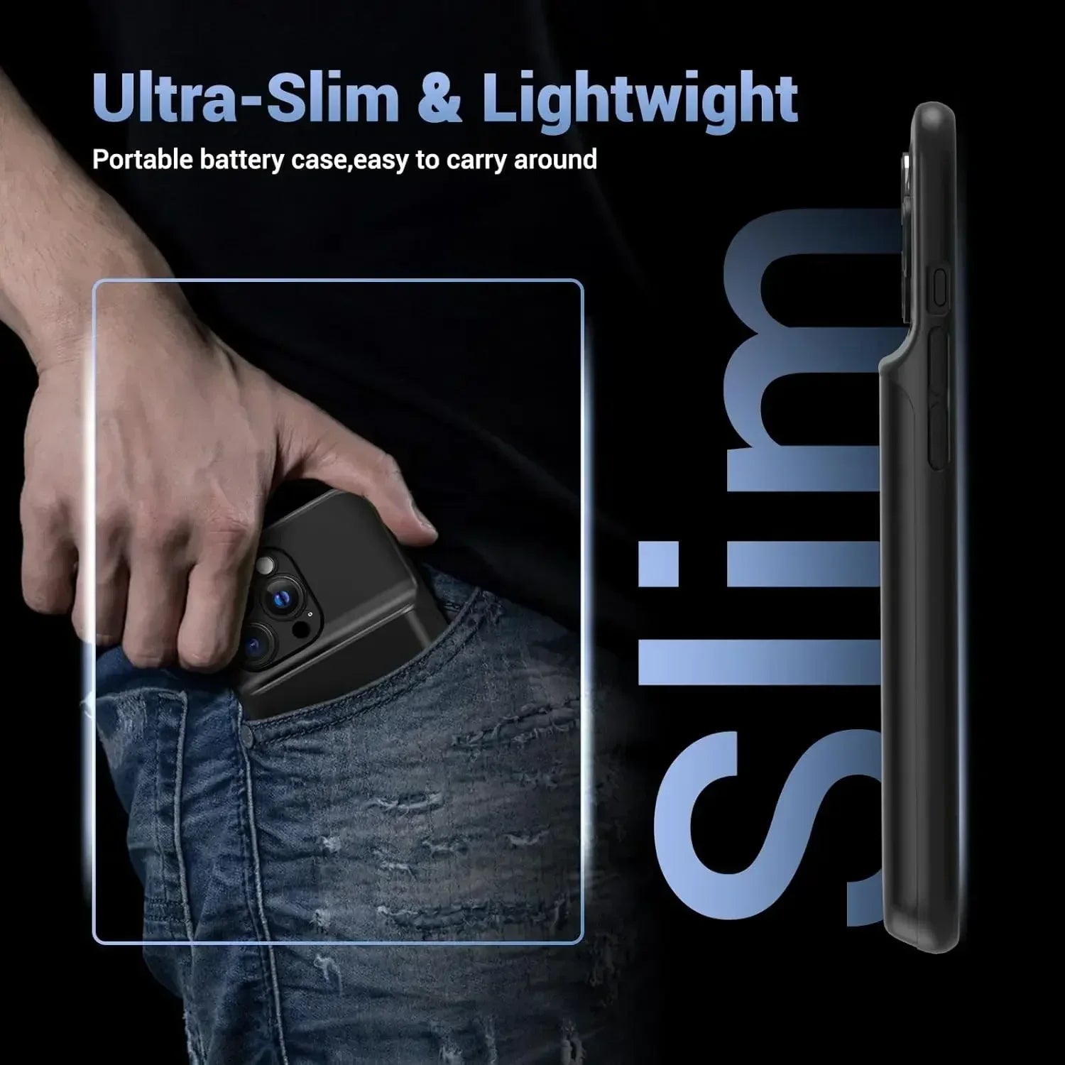 10000mAh Ultra-Slim Battery Charging Case for iPhone 15/16/17 Series - Portable Power Bank Cover