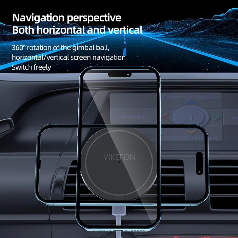 Magnetic Wireless Car Charger + MagSafe Ring Kit - Air Vent Phone Holder for iPhone 15/16/17 Series