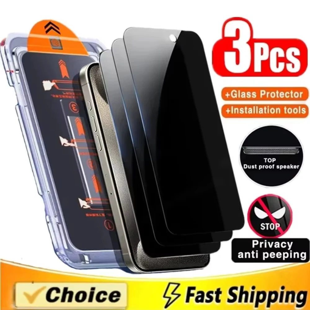 Premium 3-Pack Dust-Free Privacy Tempered Glass for iPhone Series