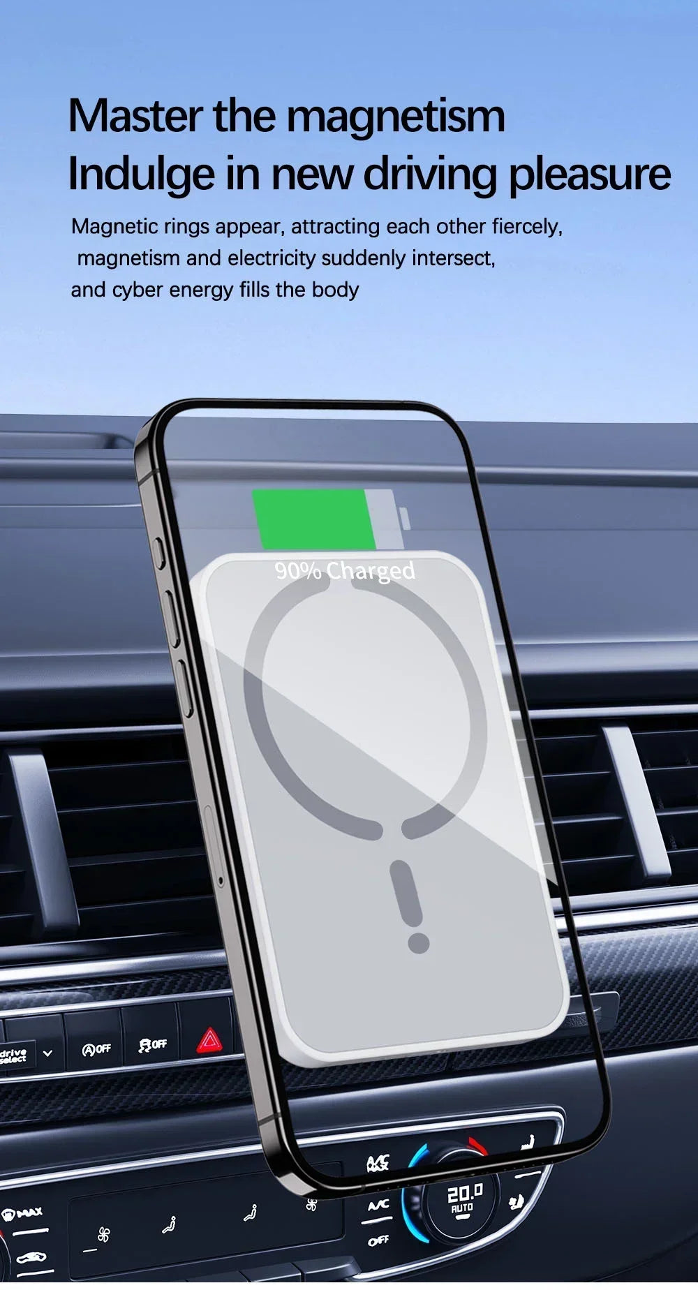 Magnetic Wireless Car Charger with MagSafe - Air Vent Phone Mount for iPhone 15/16/17 Series