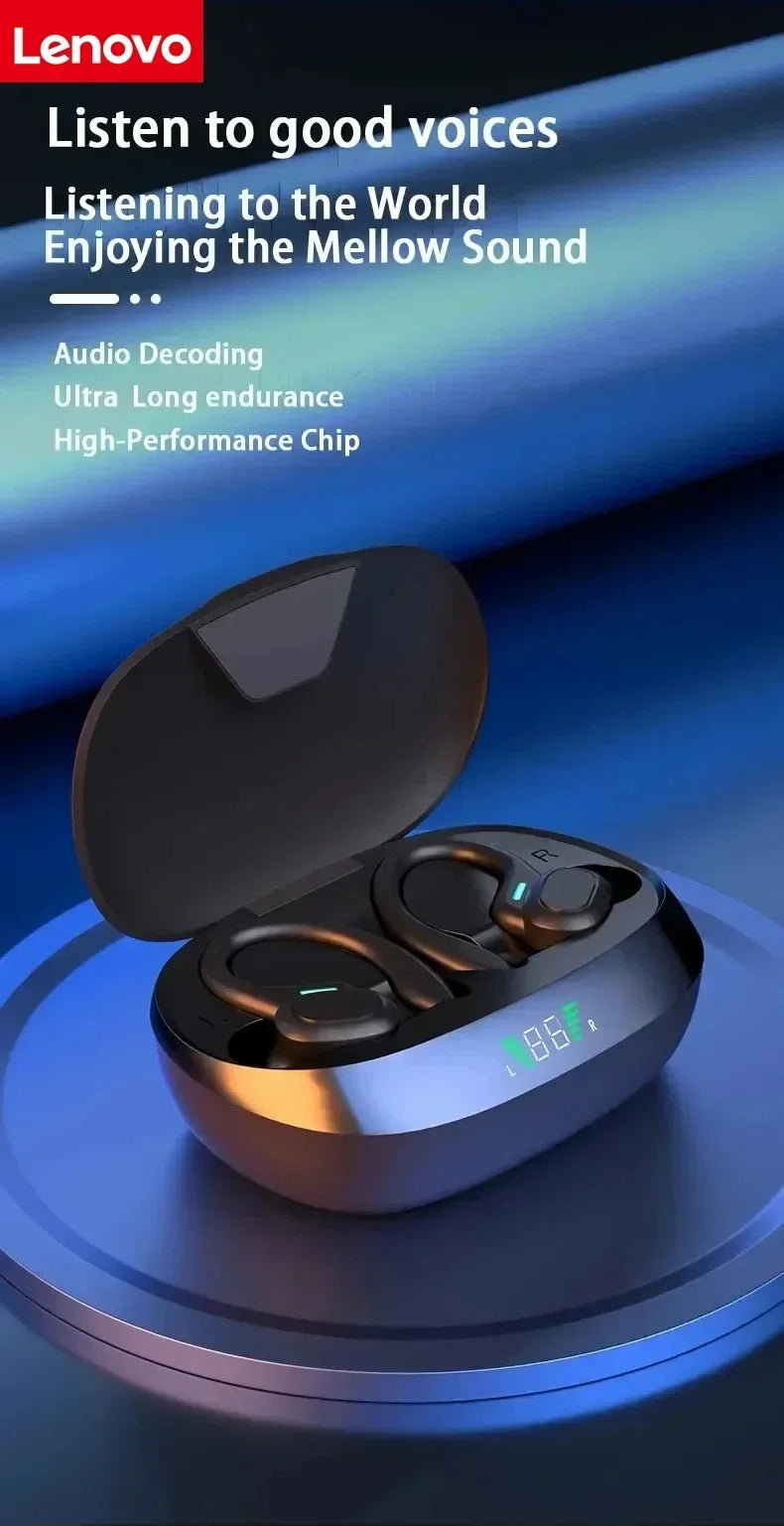 Lenovo Sports Wireless Earhooks Headphones - Bluetooth 5.3 Waterproof Earphones with Noise Reduction