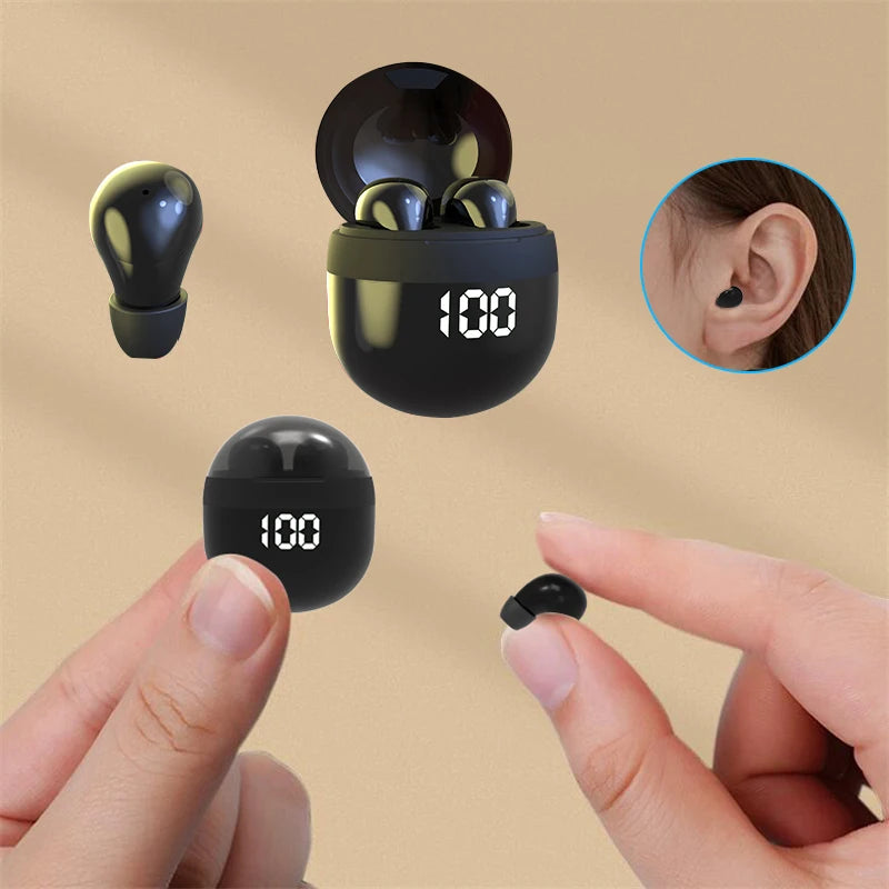 Invisible TWS Mini Bluetooth 5.3 Earbuds - Noise-Cancelling Wireless Headphones with Mic